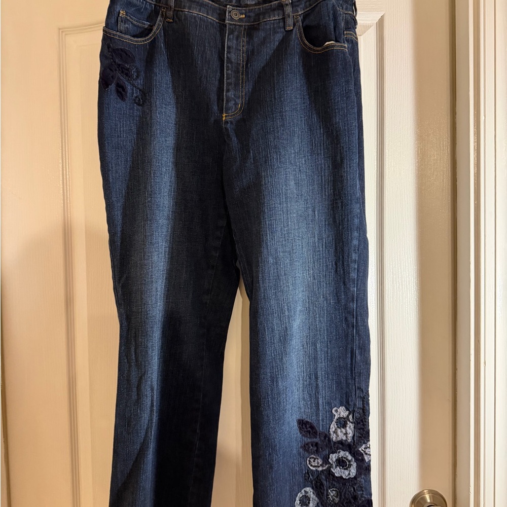 Talbots Indigo Floral Wide Leg Jeans 14W